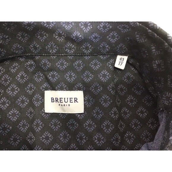 BREUER PARIS Men's Olive Greenish Gray Button Down Cotton Shirt Sz 17/43 - Picture 7 of 15